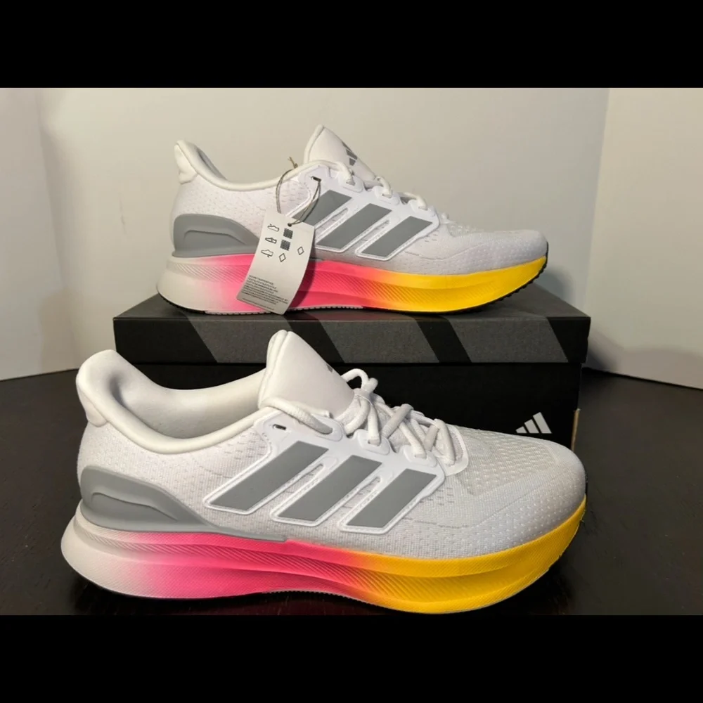 Adidas UltraRun 5 Running Shoes Sneakers White/Grey/Pink/Yellow Mens 11/Woman 12
